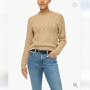 J. Crew Camel Cable-Knit Crewneck Sweater
